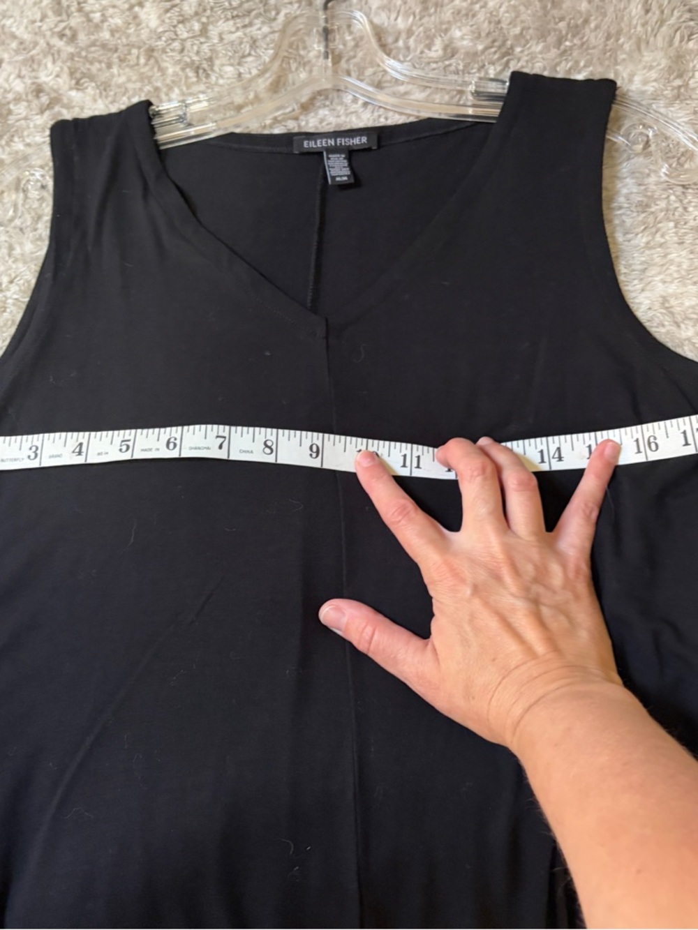 Eileen Fisher Black V-Neck Sleeveless Midi Dress - Picture 8 of 8